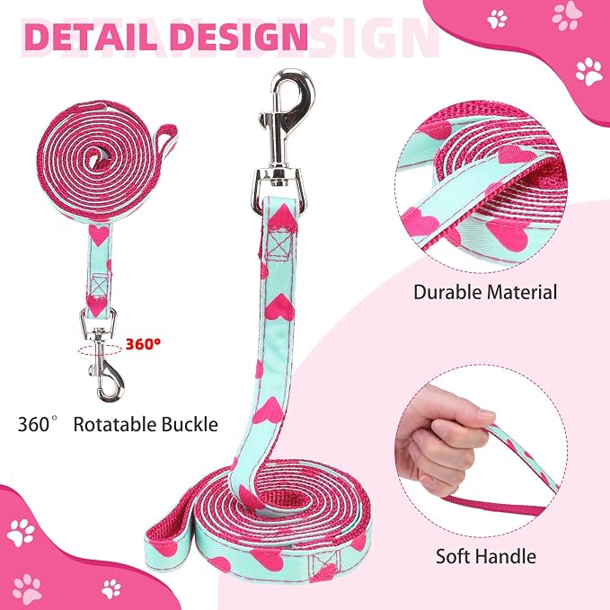 KOOLTAIL Valentines Dog Harness and Leash Set for Small Medium Dogs, Step in No Pull Soft Mesh Dog Harness Padded Pet Vest, Adjustable Reflective Easy Walking Puppy Harnesses Training, Pink Heart S - Image 3