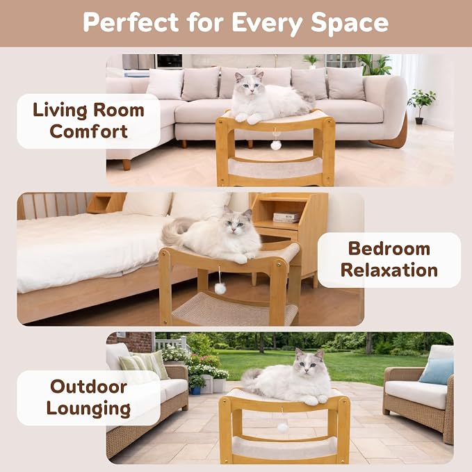 AIXINPET Two-Level Sisal Cat Scratcher Bed - Sturdy Cat Scratching Post with Scratch Pad&Hammock Bed, Comfortable Cats Bed for Indoor Kittens&Adult Cats -Sturdy Wooden Frame,Protect Furniture - Image 8