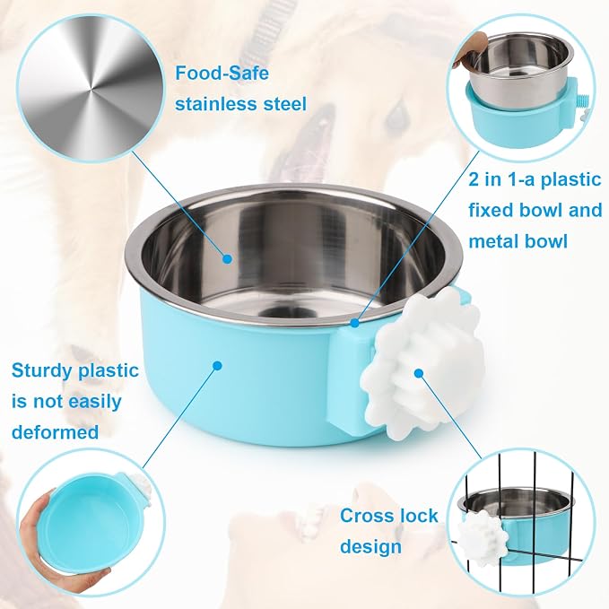 Hypeety Dog Crate Water Bowl No Spill Hanging Attachable Bowls for Kennel | Durable stainless steel, pet food dishes, with non-slip base, easy to clean, for small dogs/cats/rabbits/parrot, 1 pack, blue - Image 5
