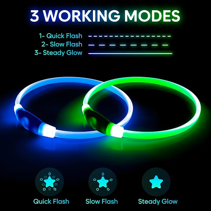 Light Up Dog Collar 2-Pack, USB Rechargeable for Small to Large Dogs | Rechargeable LED Glow Dog Collar with 3 Light Modes, Waterproof, Adjustable 12–25 Inches for Safe Night Walking - Image 2