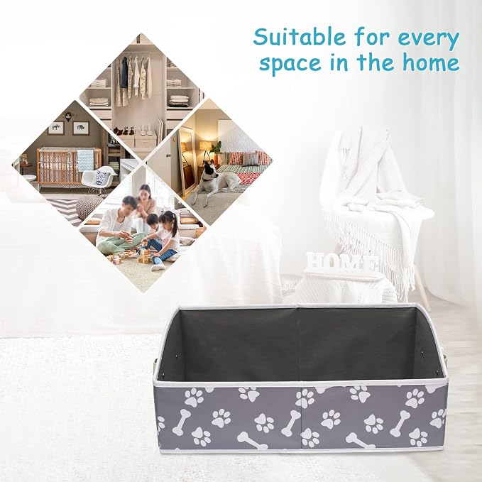 Linen-cotton Blend Dog Toy Organizer Basket - Storage for blankets, leashes, rope toys, clothing - Bone claw pattern - Image 6
