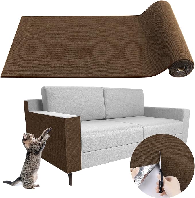 LSGCQ Cat Scratch Mat Self Adhesive Cat Scratch Furniture Protector | Self Adhesive Cat Scratching Mat Replacement for Cat Tree Post Couch Wall Furniture Protector (157.4" x 15.8", Brown) by LSGCQ