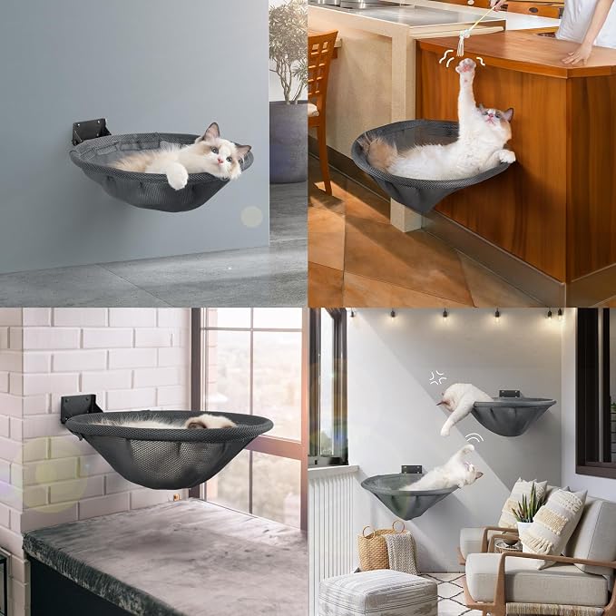 Cat Hammock Wall Mounted, Foldable & Stable Cat Beds- Breathable Cat Wall Shelves for Sleeping, Playing, Climbing, and Lounging - Maximum Hold Up to 30lb (Gray) - Image 5