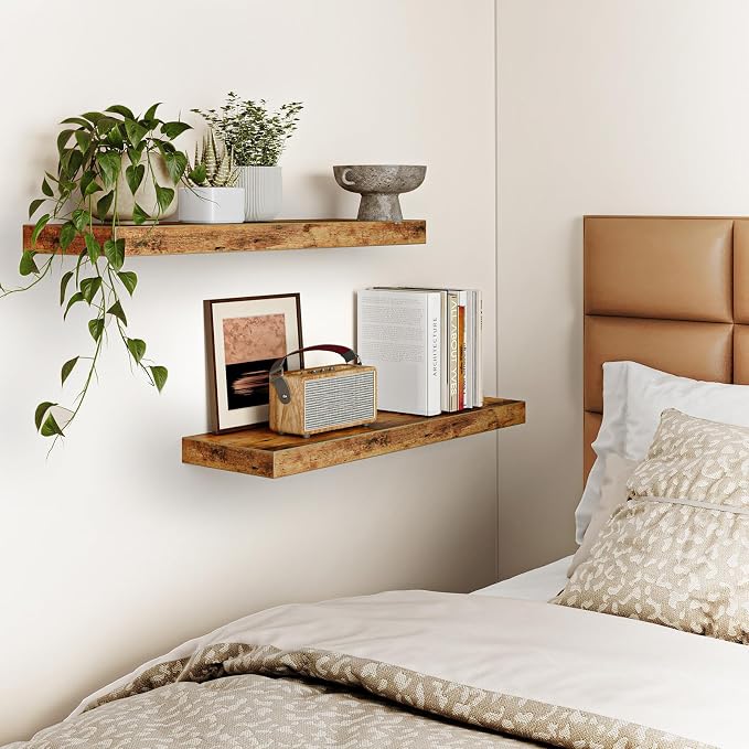 Fixwal Floating Wall Shelves for Decor (Rustic Brown, Set of 2, 22Inch) | MDF Shelf with Metal Brackets, Space Saving for Books , Decor, Fits Bathroom, Kitchen, Bedroom, or Office - Image 6
