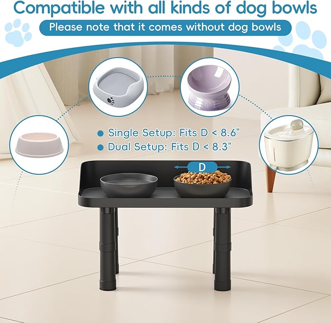 Raised Dog Food Bowl Stand Feeding Station Adjustable 16in Wide | 3 Adjuastable Heights, with Splash Gard, Pet Cat Large Dogs Universal, No Bowl Included - Image 6