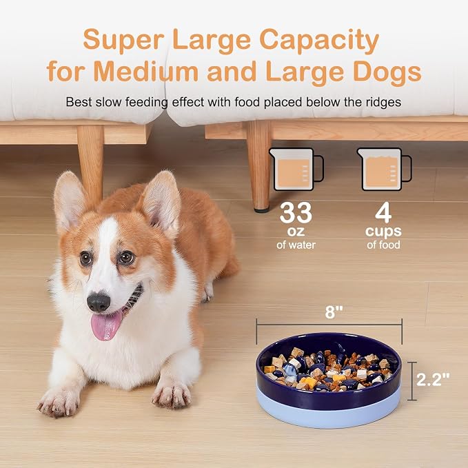 Sted Ceramic Slow Feeder Dog Bowls with Silicone Base | Slow Feeding Dog Bowl Small Medium Breed, Dogs Food Bowls for Fast Eaters, Puzzle Dogs Food Bowl, Maze Blue - Image 5