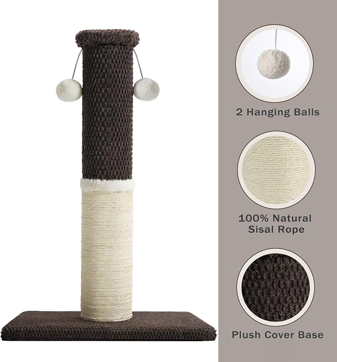 Made4Pets Cat Scratching Post with Sisal & Carpet for Indoor Cats, 23.6" | Cat Scratcher with Wide Stable Base, Interactive Hanging Toys, Ideal for Kittens, Small Cats and Everyday Indoor Play - Image 3