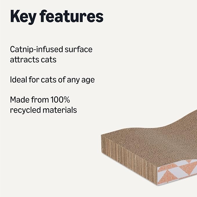 Amazon Basics Cat Scratching Post, Reversible Double-Sided Corrugated Cardboard with Catnip, Curved Wave Design, 16.5 x 8.1 x 1.6 in, 2-Pack - Image 2