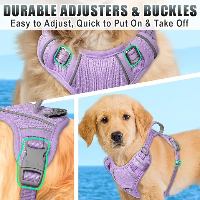 BARKBAY No Pull Dog Harness Large Reflective Dog Harness with Front Clip and Easy Control Handle for Walking Training Running with ID tag Pocket(Violet Purple,S) - Image 8