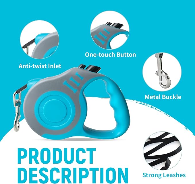 Retractable Dog Leash Automatic Telescopic Tractor Dog Tape | Pet Tape 10/16 FT Durable and Convenient, with Folding Bowl, Dispenser, Rubbish Bags, Suitable for Small and Medium Dogs - Image 5