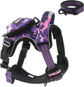 No Pull Dog Harness for Medium Dogs, Adjustable No Choke Pet Vest with Dog Leash Fit Smart Reflective Pet Walking Harness for Training Easy Control Soft Handle Purple Camo M by BUMBIN
