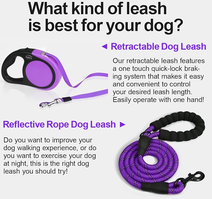 Taglory Retractable Dog Leash, One-Handed Brake, 16ft, Up to 44 lbs, Purple | More Freedom While Staying in Control, Smooth Retraction, Tangle-Free Design, Easy-Grip Handle, Daily Neighborhood Walks - Image 8
