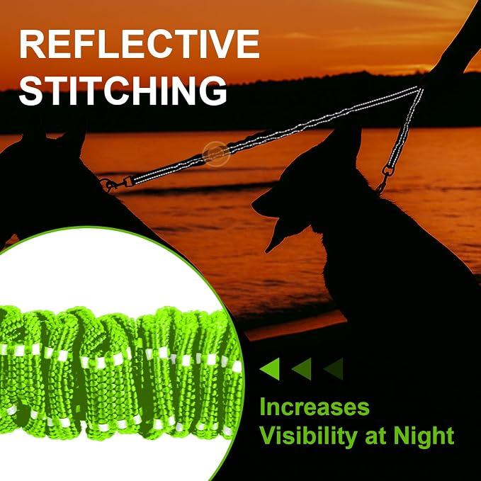 MingXpet 2 Dog Leash, Dog Leash for 2 Dogs, 360° Swivel No Tangle Double Walking Training Leashes for Large Dogs that Pull, Comfortable Shock Absorbing Reflective Bungee, Green - Image 5