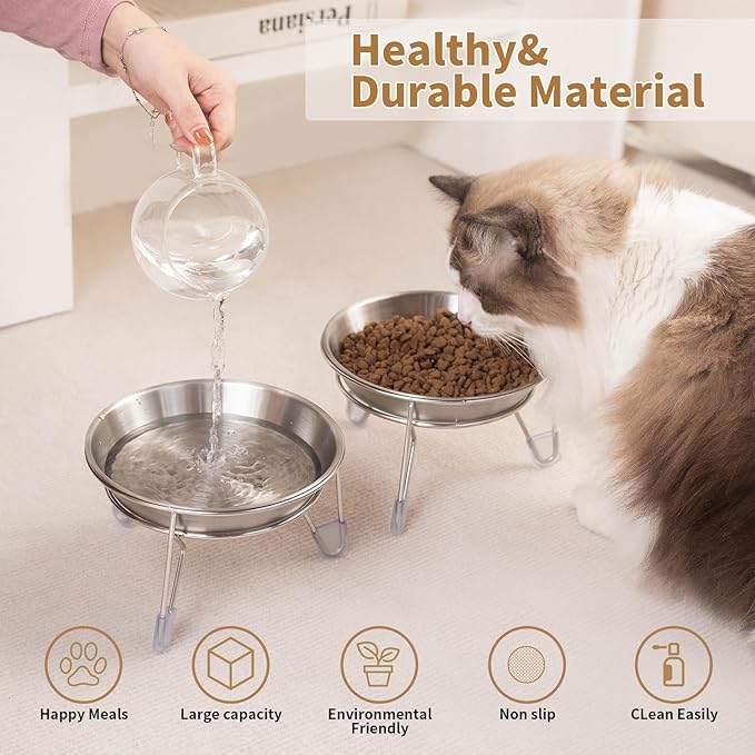 Elevated Cat Bowls,6.7" Extra Wide Raised Stainless Steel Cat Food Bowls with Anti-Slip Metal Stand Whisker Friendly Water Dishes for Indoor Cats and Small Dogs-1pack - Image 3