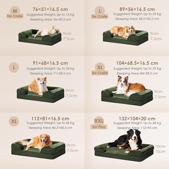 EHEYCIGA Orthopedic Dog Bed Medium Size Dog, Waterproof Washable Pet Beds | Non-Slip Bottom and Egg-Crate Memory Foam Dog Couch Bed with Washable Removable Cover, Dark Green - Image 5