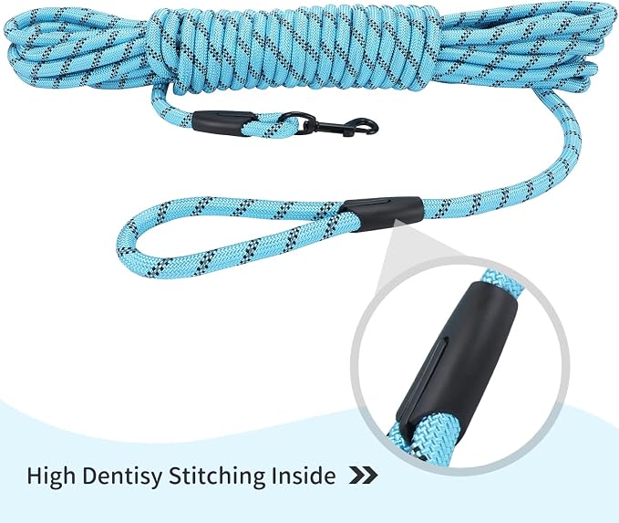 Long Dog Leash for Training 15Ft-Reflective Nylon Rope with Swivel Hook-Recall Agility Lead for Large Small Medium Dogs Outside Walking Hiking-Sky Blue Diam 1/2" - Image 5