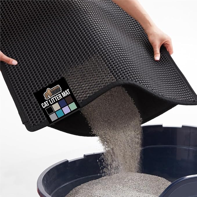 GORILLA GRIP Honeycomb Cat Litter Box Mat, Two Layer Trapping Waste Mats, Soft On Paws, Litter Box Supplies and Essentials for Indoor Cats, Traps Excess, Water Resistant for Floors, 24x15 Black by Unknown