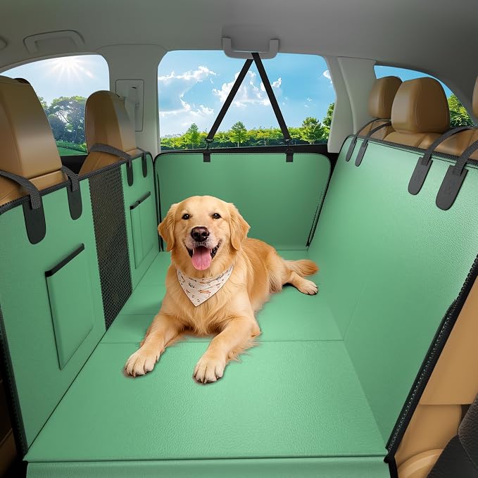 Hard Bottom Dog Car Seat Cover, 52"×65", Waterproof PU Leather | Stable Hard Bottom Support for Comfortable Rides with Large Dogs by JKLESADirect
