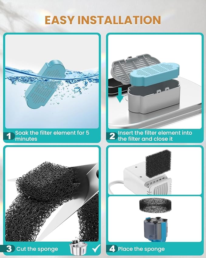 Official Tomxcute Cat Water Fountain Replacement Filters (6+2 Pack) | 3 Month Set, 6 Pack Replacement Filters + 2 Pack Sponges Set for Tomxcute 3.2L/108oz & 4L/135oz P Series Cat Fountain - Image 3