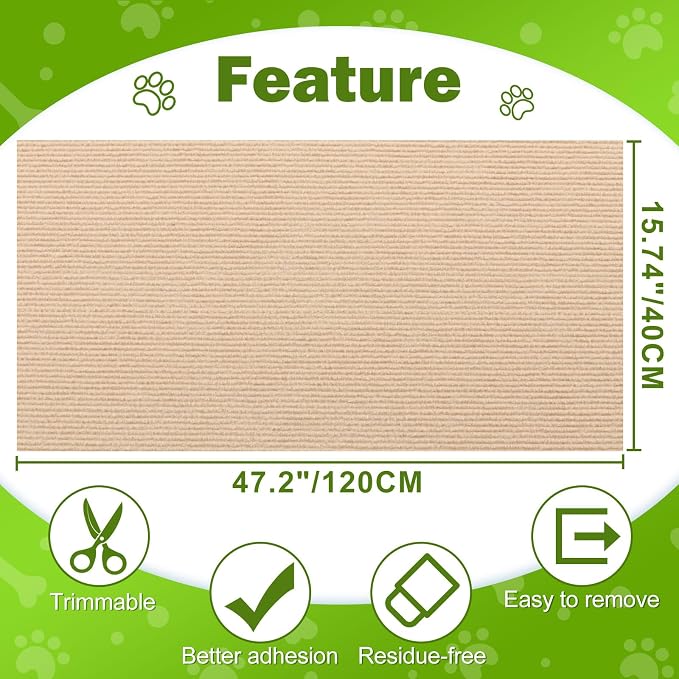 ENONCI 47.2x15.8 Cat Scratcher Mat, Self-Adhesive Wall Corner Cat Scratcher Pad - Image 7