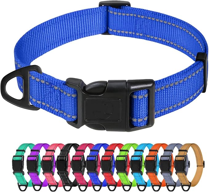 TagME Large Dog Collar, Reflective Nylon Collar, Royal Blue, 1.0" Width | Soft Nylon Dog Collar With Reflective Stitching for Night Walks, Adjustable Fit, Quick-Release Buckle for Easy On & Off by TagME