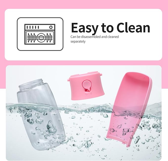 Portable Dog Water Bottle 19oz Pink | Foldable pet water dispenser, food grade plastic, ease to use for outdoor walking, hiking, travel - Image 7