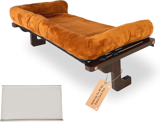 [Ready to Gift] PURRHOUSE 45LBS Cat Window Perch with Bolster, Hammock Seat with Plywood & Metal Frame, Cat Bed for Windowsill, Bedside and Cabinet (Walnut Wood & Brown Cushion, 24.8''W x 9.4''H) - Image 9