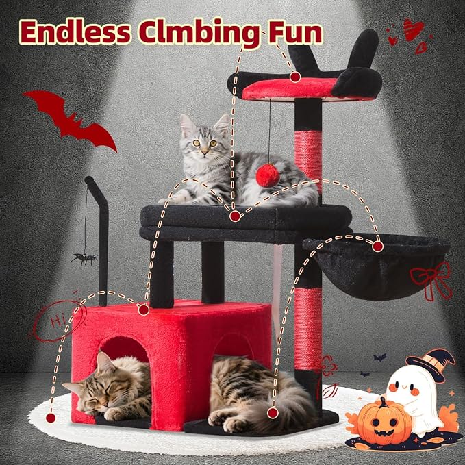 Taoqimiao 32.2in Cat Tree with Toy, Small Cat Tower for Indoor Cat, MS043BR | Easy assembly, Sturdy, Multi Level, Easy Clean, Cozy Condo, Perches, Baskets, Suitable for Kittens and Adult Cats - Image 7