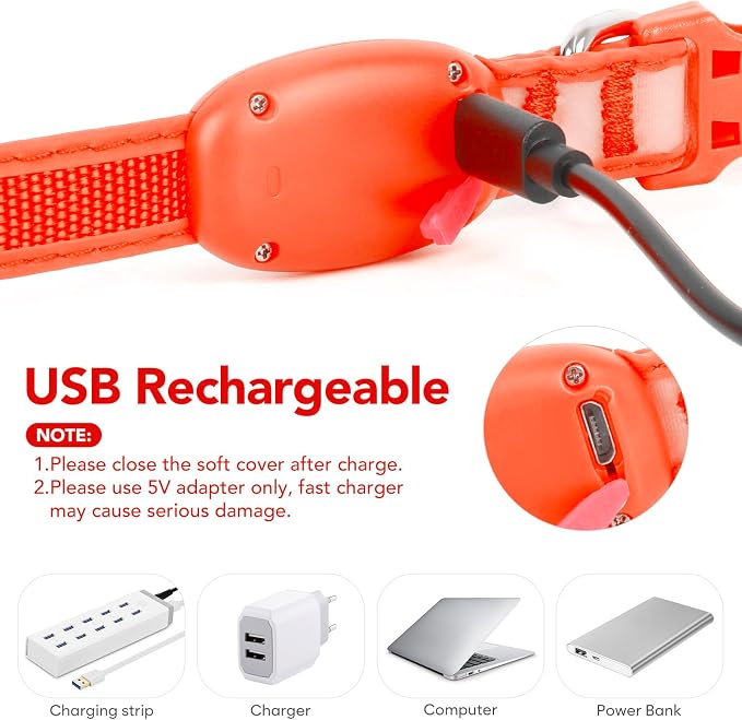 Light up Collar for Small Dog,Vizpet XS Adjustable Size Nylon Led Collar | USB Rechargeable Bright Safety Pet Collar for Cats Small Dogs (Orange, X-Small[ 8.66-11.9 inch/22cm-30cm]) - Image 4
