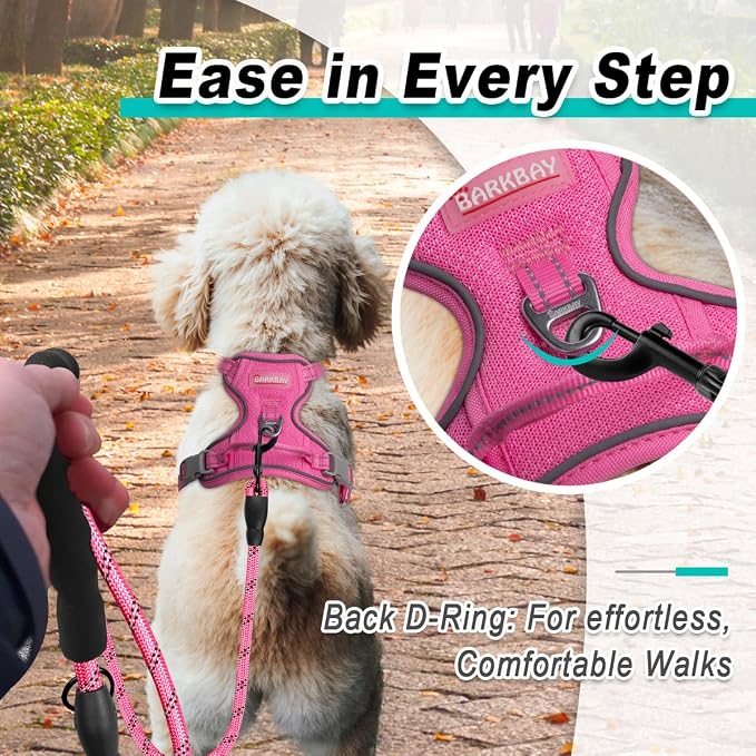 BARKBAY Dog Harness for Small Sized Dog No Pull Mesh 2 Clips Dog Vest | Control Handle,Comfort,Heavy Duty,Adjustable Reflective,Perfect for Outdoor Training, Walking,Hiking( XS,Pink Mesh) - Image 3