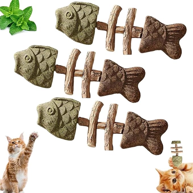 2026 New Creative Fish Bone Cat Dental Chew Toy, Natural Fishbone Catnip & Silvervine Chew Toy, Interactive Kitten Chew Playthings for Cats Teeth Cleaning (Mixed Flavors, 3Pcs) by Unknown