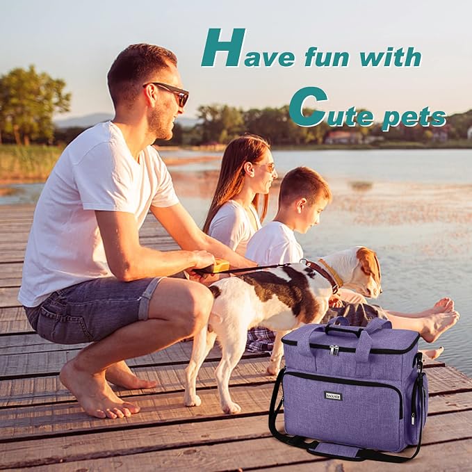 BAGLHER Dog Travel Bag, Airline Approved Pet Tote Organizer with Multi-Function Pockets, 2 X Food Storage Containers and 2 X Collapsible Bowls, Perfect Weekend Pet Travel Set for Dog, Cat Purple - Image 6