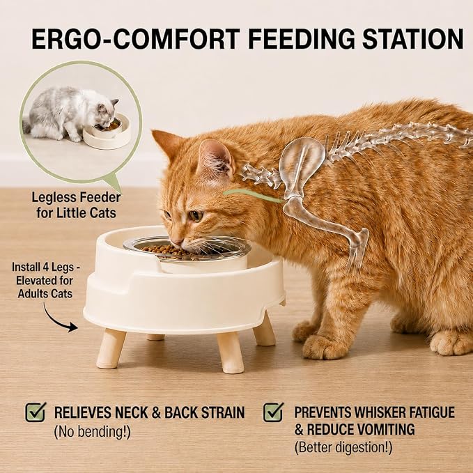Ant Not Cross Elevated Cat Bowls Mess Proof-2 Food Grade Glass Bowls & 1 Lids- No Spill Cat Food and Water Feeding Station for Cats&Puppy Indoor & Outdoor,No Whisker Fatigue Dish,Beige - Image 5