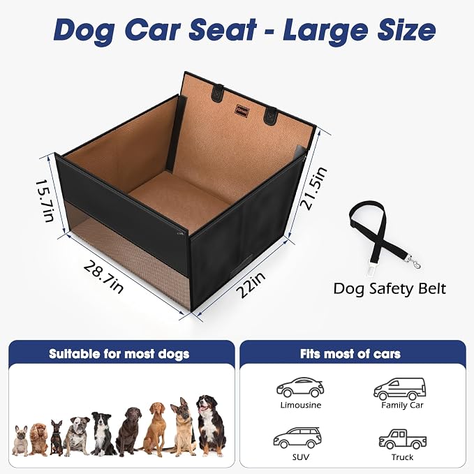 FURTIME Large Dog Car Seat, Upgraded PU Leather Back Seat Extender with Hard Bottom, Waterproof Pet Car Seat Cover for Medium Sized Dog, Pet Hammock for Cars, SUVs, Trucks, Brown - Image 8