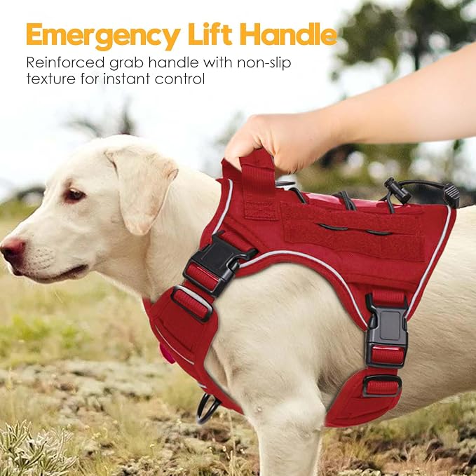 Heavy-Duty Tactical Dog Harness for Large Dogs, No Pull Adjustable Reflective Pet Vest with Molle System, K9 Military-Grade Control for Service Training, Outdoor & 10+ Breeds, Red, Medium - Image 8