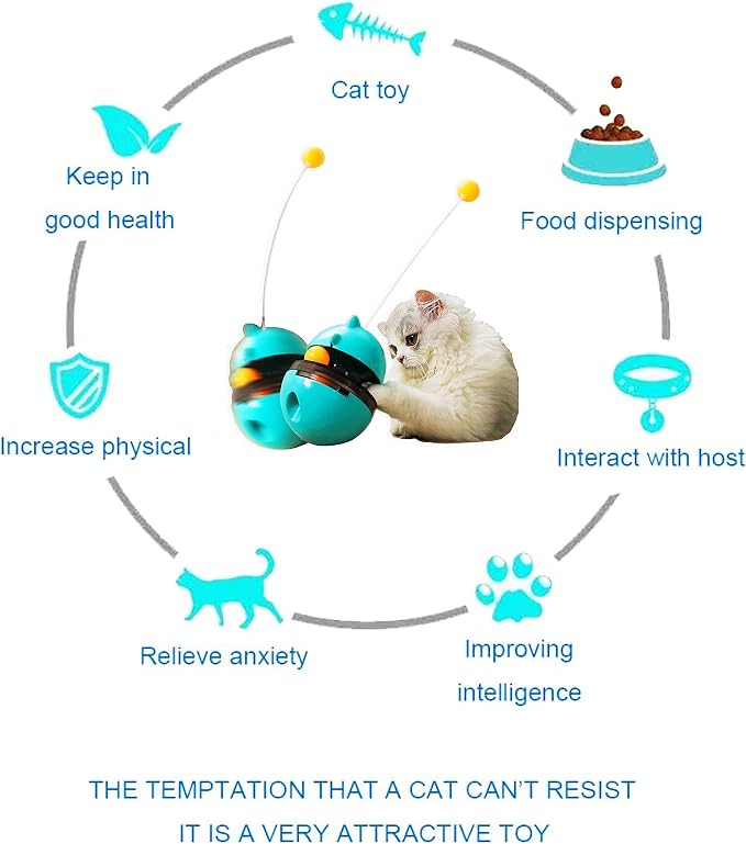 SUJAYU Cat Toy Funny Tumbler Interactive Ball, Treat Dispenser Automatic No-Electronic Move, More Exercise for Indoor Cats Kittens, Cat Self-Play IQ Traning Treat Toy Ball, Blue - Image 5