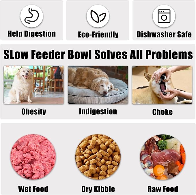 Slow Feeder Dog Bowls Small Breed, Dog Food Bowl Small Anti-Choking Bloat Stop Puzzle Healthy Eating Bowl (Gray, 1 Cup) - Image 4