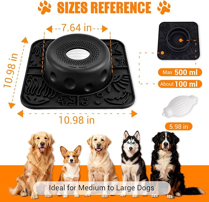 Large Dog Lick Bowl with Rolling Ball, 500ML Slow Feeder Bowl with Lick Mat | 2 In 1 Anti-Slip Silicone Dog Lick Bowl for Liquid and Thick Treat, Anxiety Relief & Interactive - Image 8