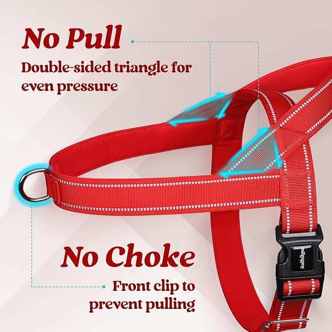 rabbitgoo Dog Harness No Pull, Quick Fit for Large Dogs with Soft Padded Handle, Chest Adjustable Reflective Pet Vest, No Choke Escape Proof for Walking Training, Red L - Image 3
