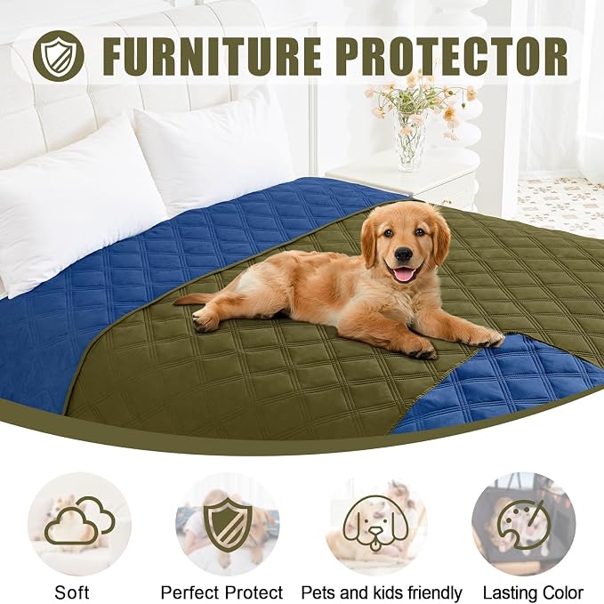 Smiry Waterproof Reversible Pet Couch Covers for Dogs | Pet Friendly, Soft Fabric, Washable Sofa Furniture Protector for Dogs Cat Kids, Checkered (30"x70", Green/Navy) - Image 8