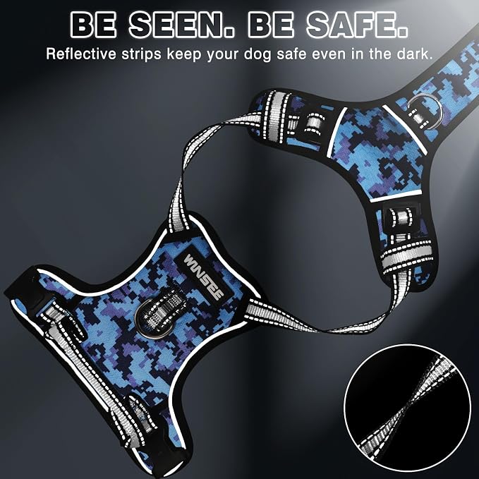 Dog Harness No Pull, Pet Harnesses with Dog Collar, Adjustable Reflective Oxford Outdoor Vest, Front/Back Leash Clips for Small, Medium, Large, Extra Large Dogs, Easy Control Handle for Walking - Image 7