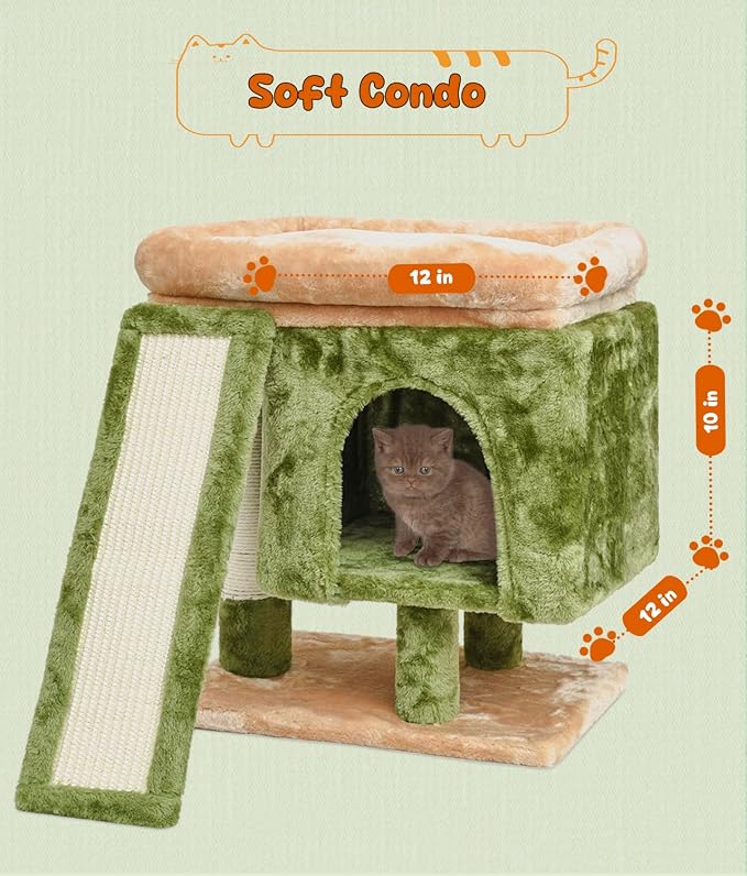 SYANDLVY Small Cat Tree for Indoor Cats, Cat Tower with Scratching Post, Modern Activity House for Large Cats, Condo with Board, Kittens Cave - Image 5