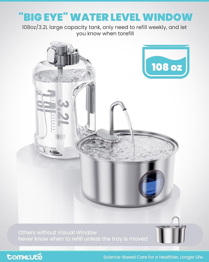 Cat Water Fountain Stainless Steel - 108oz/3.2L Large Capacity Cat Fountain for Drinking, Ultra Quiet Metal Pet Water Fountain for Cats, Dogs, Multiple Pets - Image 7