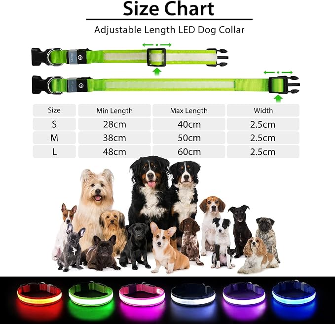 PcEoTllar Light up Dog Collar, Safe for Night Walking, Adjustable, Green, S | Colorful RGB Light, Waterproof, For Small Medium and Large Dogs, Durable Material, USB to Charge - Image 6