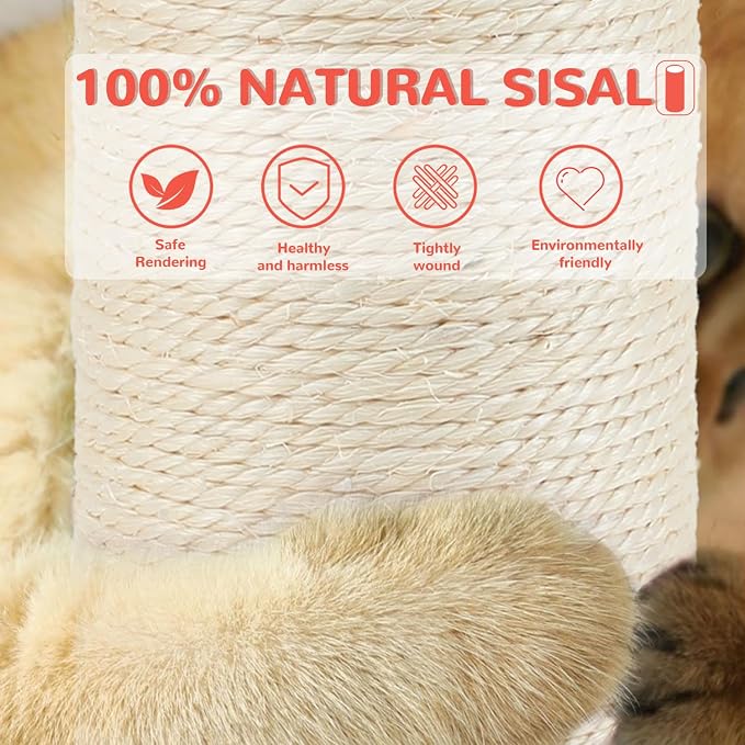 45'' Tall Cat Scratching Post Tree,Heavy Duty Scratcher for Indoor | Solid Wood Base,3.5" Sisal Post,Hanging Ball Toy,Self-Grooming Brush,Interactive Ball Track,Stylish Decor for Any Home - Image 4