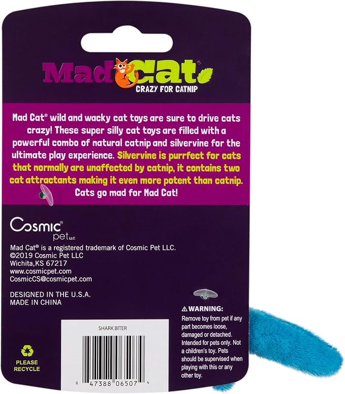 Mad Cat Shark Biter Ocean Themed Catnip and Silvervine Cat Toy, Pack of 1 | Sea creature design felines grab, wrestle and chomp during energetic play sessions, sparks natural instincts at home daily - Image 5
