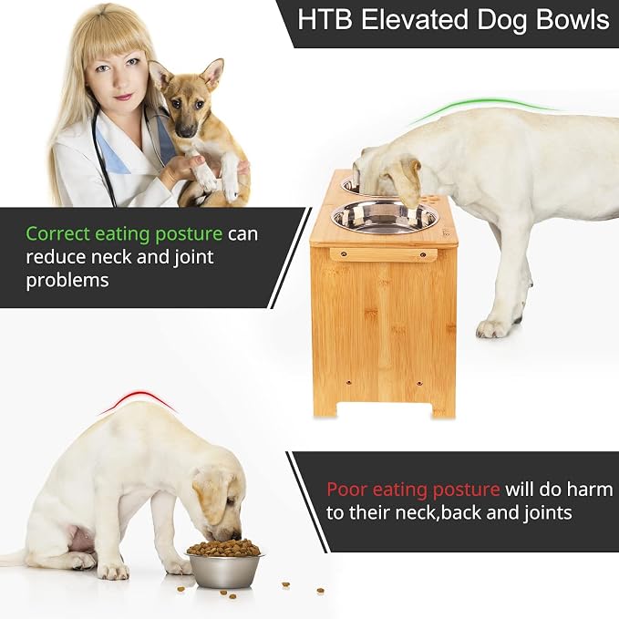 HTB Elevated Dog Bowl Stand with 2 Stainless Steel Bowls-14 H XLarge Bamboo | Raised Dog Bowl Stand, 14"tall, 48 Oz Bowls, for Large Sized Dogs, Pet-safe, Solid Bamboo - Image 6