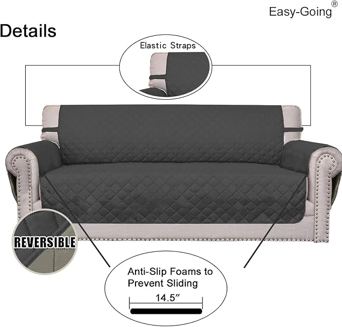 Easy-Going Reversible Couch Cover, 3 Cushion Sofa, X-Large, Darkgray/Beige | Machine Washable Slipcover For Dogs, Water Resistant Furniture Mat For Living Room, Non-Slip Sofa Cover, Pet Friendly - Image 3