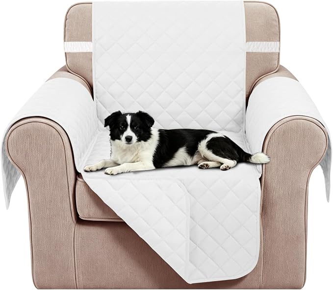 Reversible Recliner Chair Covers, 23" Chair, White/White | Chair Covers for Living Room with Elastic Straps, Water Repellent, Chair Protectors Covers for Dogs by LuxshareHome