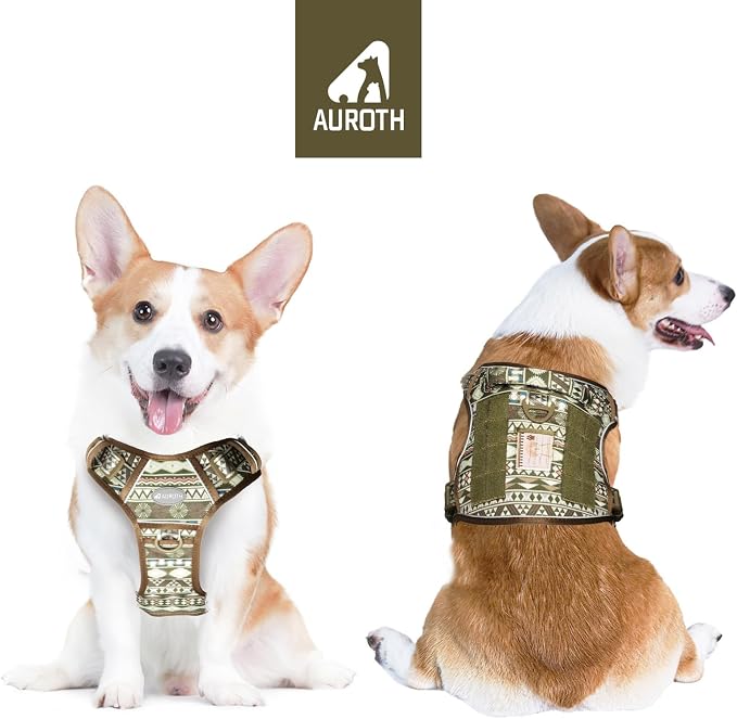 AUROTH Tactical Dog Harness Medium Sized Dog No Pull Adjustable Dog Vest | Heavy Duty with Handle, Breathable Padded, Reflective, Military K9, Easy Control for Working Traning, Army Yellow, Mediun - Image 2